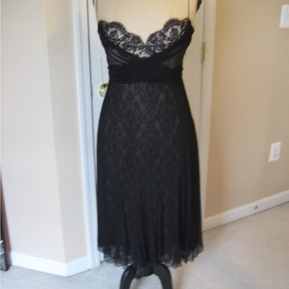 Tahari Elegant Black Lace cocktail dress. All silk. Sheer black over lace. NWT